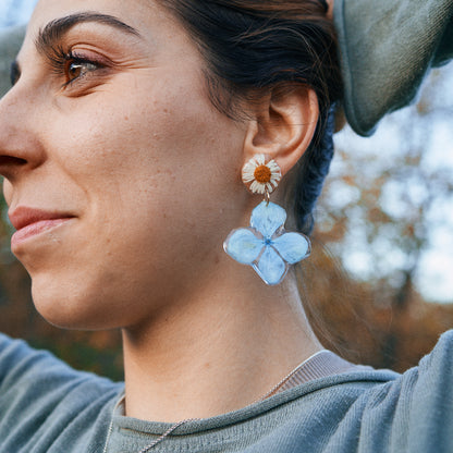 Inocencia silvestre: Margarita y hortensia azul